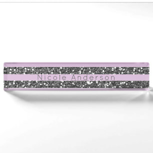 Lavendel Lilac Lila Silver Glitzer Streifen Namensplakette