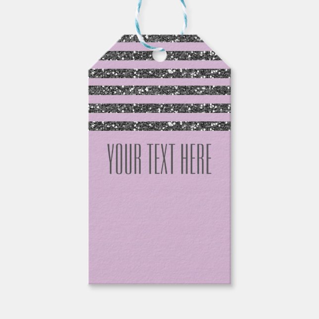 Lavendel Lilac Lila Silver Glitzer Streifen Party Geschenkanhänger (Vorderseite)