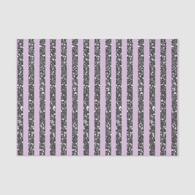 Lavendel Lilac Lila Silver Glitzer Streifen Party Seidenpapier (Vorderseite)