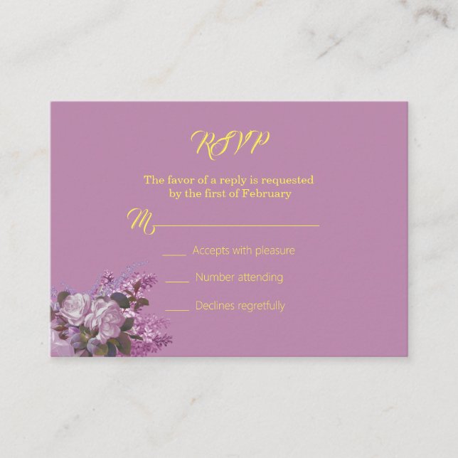 Lavendel, Lilacs, Rose, Hochzeitsszenario Begleitkarte (Vorderseite)