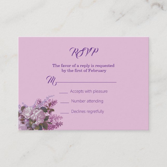 Lavendel, Lilacs, Rose, RSVP-Hochzeitkarte Begleitkarte (Vorderseite)