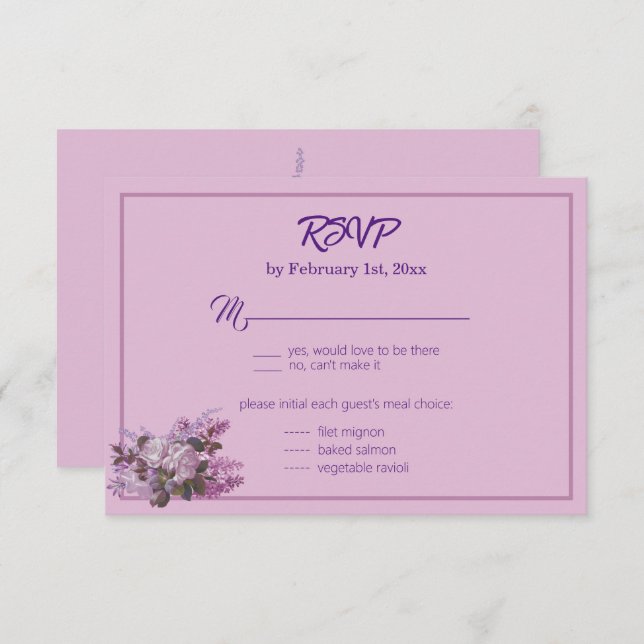 Lavendel, Lilacs, Rose, RSVP-Hochzeitkarte Einladung (Vorne/Hinten)