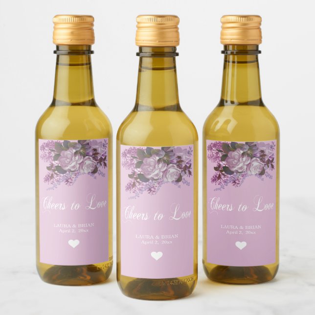 Lavendel, Lilacs und Rose, Hochzeit Weinetikett (Flaschen)