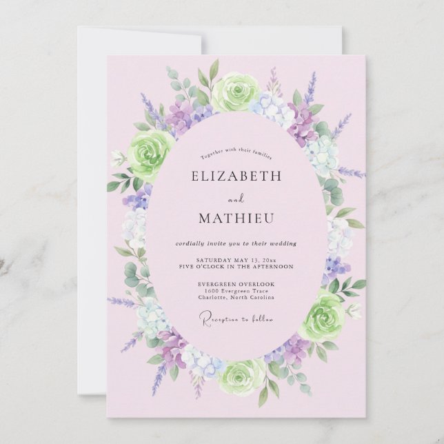 Lavendel-Limonen-Blumenhochzeit Einladung (Vorderseite)