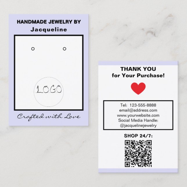 Lavendel Logo Schmuck Ohrringe QR Code Visitenkarte (Vorne/Hinten)