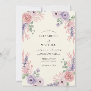 Lavendel Luftige Aquarell-Blumenhochzeit Einladung
