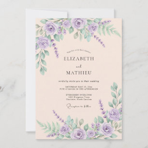 Lavendel Luftige Ländliche Hochzeit Einladung
