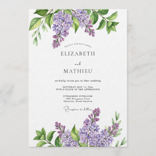 Lavendel-Malerische Botanische Hochzeit Einladung