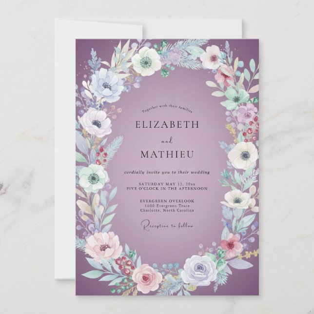 Lavendel-Malwasserfarben-Hochzeit Einladung (Vorderseite)