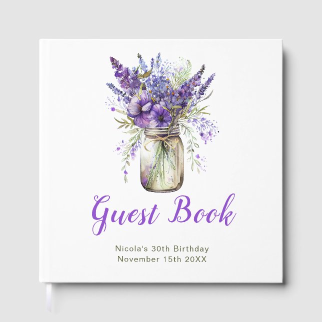 Lavendel-Mason-Glas-Geburtstagsfeier Gästebuch (Vorderseite)