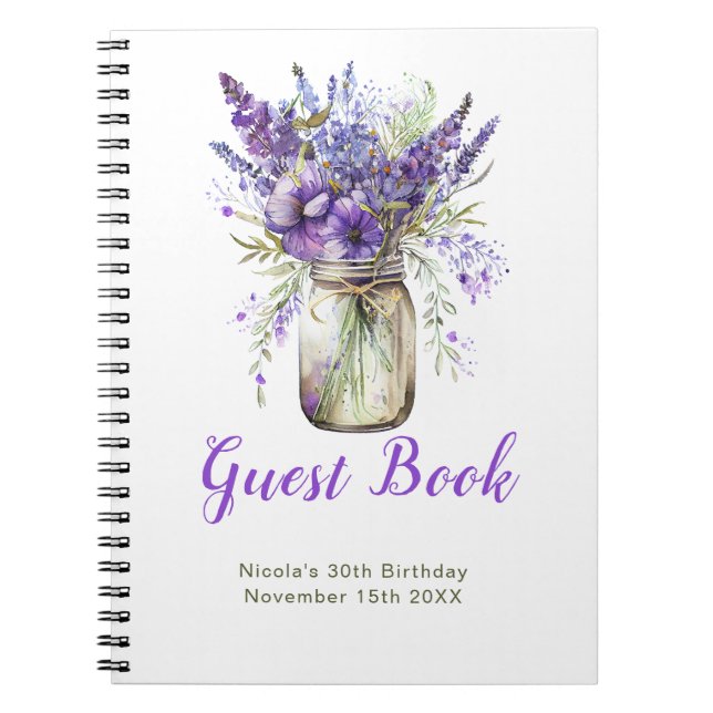 Lavendel-Mason-Glas-Geburtstagsfeier-Gästebuch Notizblock (Vorderseite)