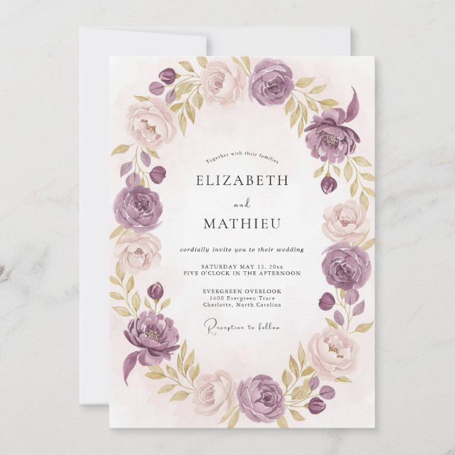 Lavendel-Mauve-Hochzeit Einladung (Vorderseite)