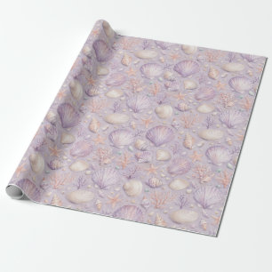 Lavendel-Meeresschnecke-Wasserfarbe-Küstendesign-G Geschenkpapier