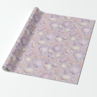 Lavendel-Meeresschnecke-Wasserfarbe-Küstendesign-G Geschenkpapier