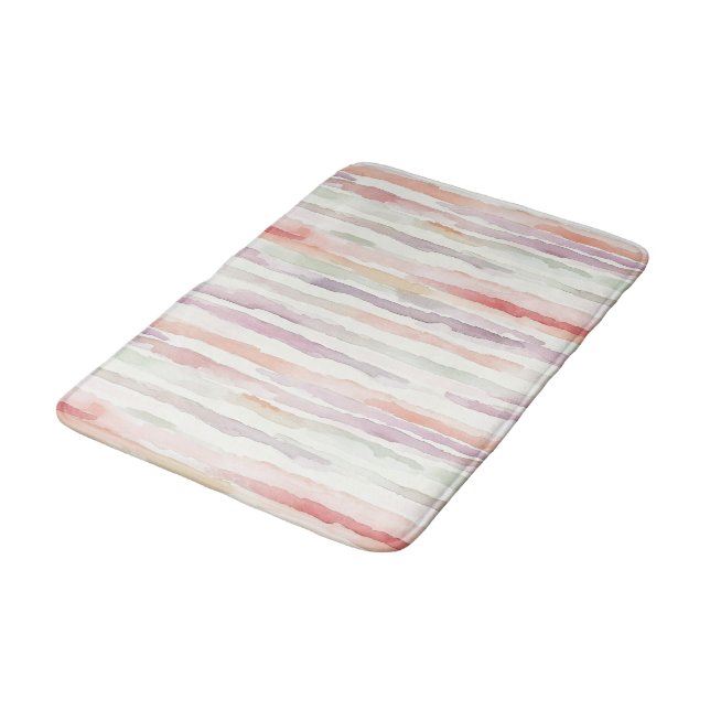 Lavendel-Melon-Rosa-Weiß-Gestreift Badematte (Schrägansicht)