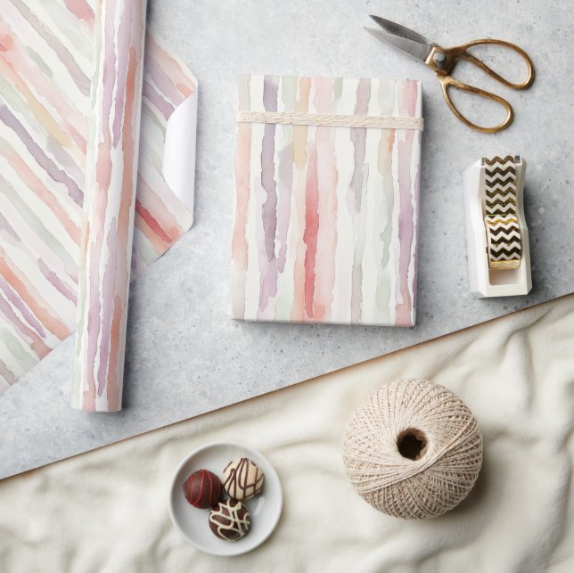 Lavendel-Melon-Rosa-Weiß-Gestreift Geburtstag Geschenkpapier (Kunsthandwerk)