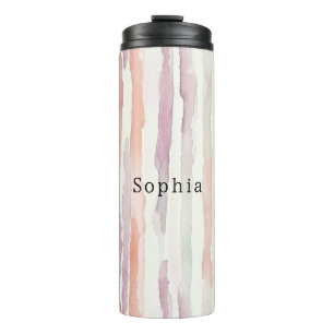 Lavendel-Melon-Rosa-Weiß-Gestreifte Geburtstagsfei Thermosbecher