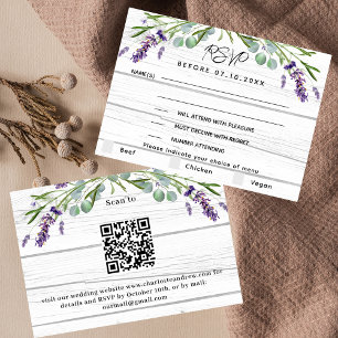 Lavendel Menü QR Code Hochzeit RSVP Reaktion Mitteilungskarte