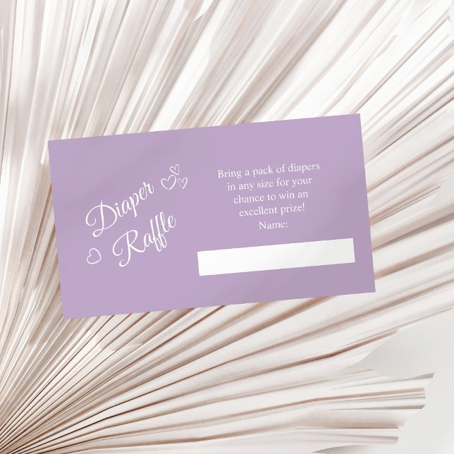 Lavendel Minimalistische Babydusche Windelwanne Begleitkarte (Lavender Minimalist Baby Shower Diaper Raffle Enclosure Card on a sunny neutral dry palm leaf.)