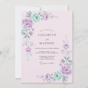 Lavendel-Minz-Blütenromanze-Hochzeit Einladung