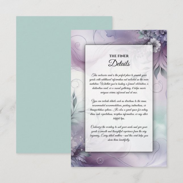 Lavendel-Mist und Wasserfarbenflüster Begleitkarte (Vorne/Hinten)