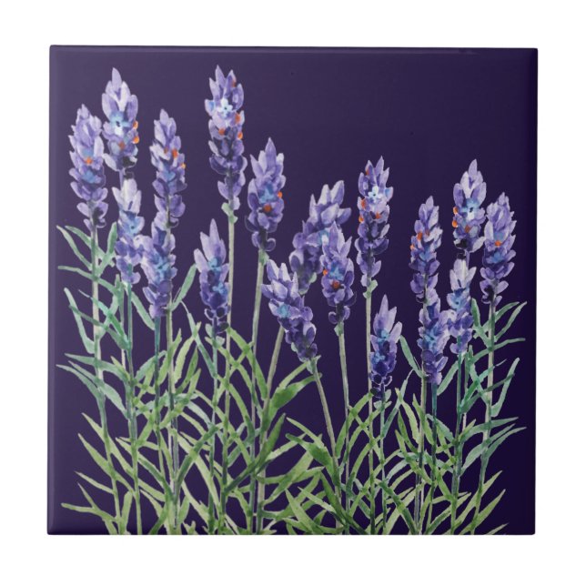 Lavendel mit Aquarellfarben bemalt Fliese (Vorderseite)