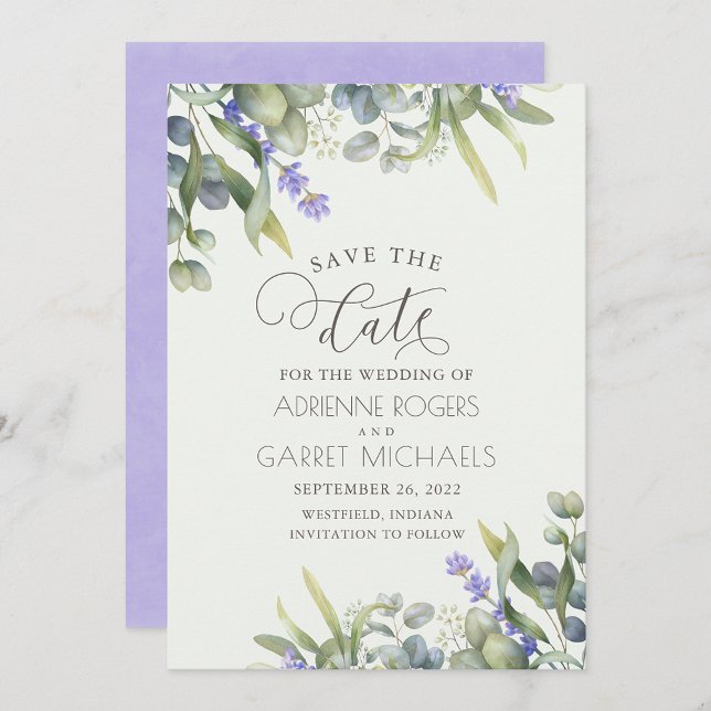 Lavendel mit Eukalyptus & Greenery Wedding Save The Date (Von Creator hochgeladen)