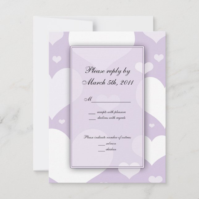 Lavendel mit Hearts Wedding RSVP Notes (Vorderseite)