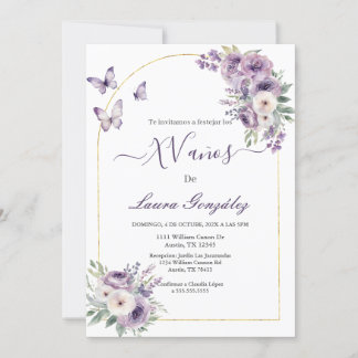 Lavendel mit Schmetterlingen Quinceanera spanisch Einladung