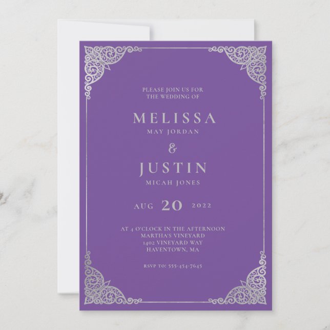 Lavendel Moderne Einladung zur Hochzeit (Vorderseite)