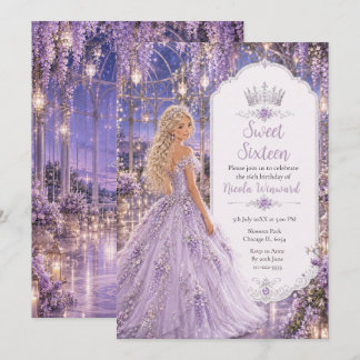 Lavendel Mondlicht-Wintergarten Sweet Sixteen Einladung