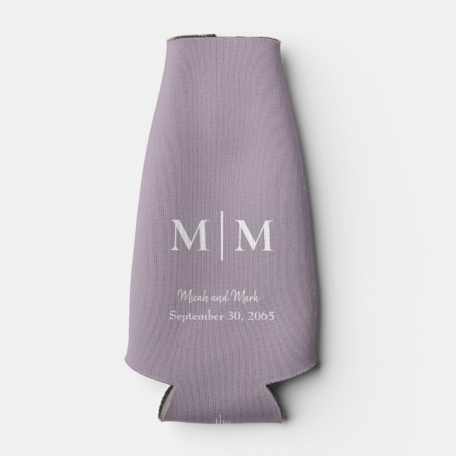 Lavendel Monogram & Names Wedding Tall kann kälter Flaschenkühler (Vorderseite)