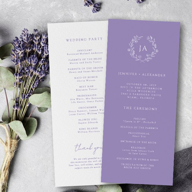Lavendel-Monogramm-Hochzeit Programm (Von Creator hochgeladen)