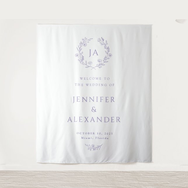 Lavendel-Monogramm-Hochzeitskulisse Wandteppich (Vorderseite)