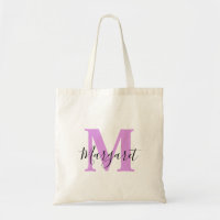 Lavendel-Monogramm Schwarze Schrift Name Tote Bag
