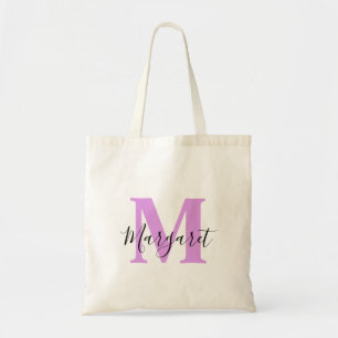 Lavendel-Monogramm Schwarze Schrift Name Tote Bag Tragetasche