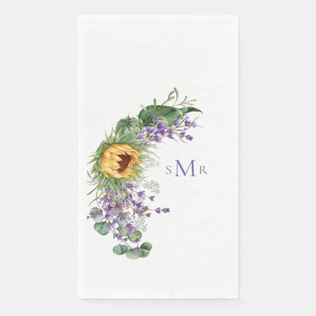Lavendel-Monogramm Sonnenblume Serviette (Vorderseite)