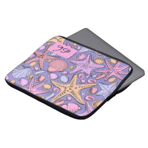 Lavendel-Muschel-Initial-Laptop-Hülle Laptopschutzhülle