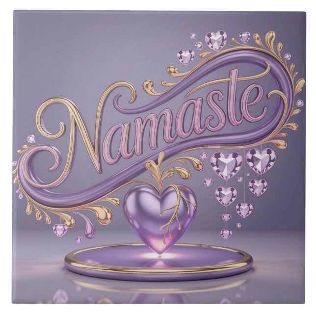 Lavendel Namaste Gold Keramik Tile Fliese (Vorderseite)