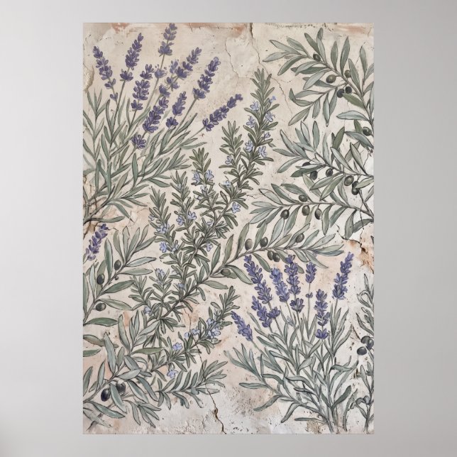 Lavendel-Oliv-Botanik-Musterposter Poster (Vorne)