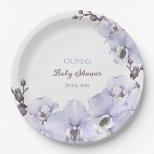 Lavendel-Orchideen-Baby-Shower-Papierplatten - Flo Pappteller