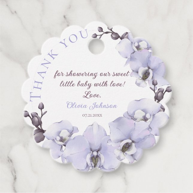 Lavendel-Orchideen-Babyparty-Geschenkanhänger Geschenkanhänger (Vorderseite)