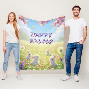 Lavendel Ostern Süßer Weißer Hase Floral Frühling Fleecedecke