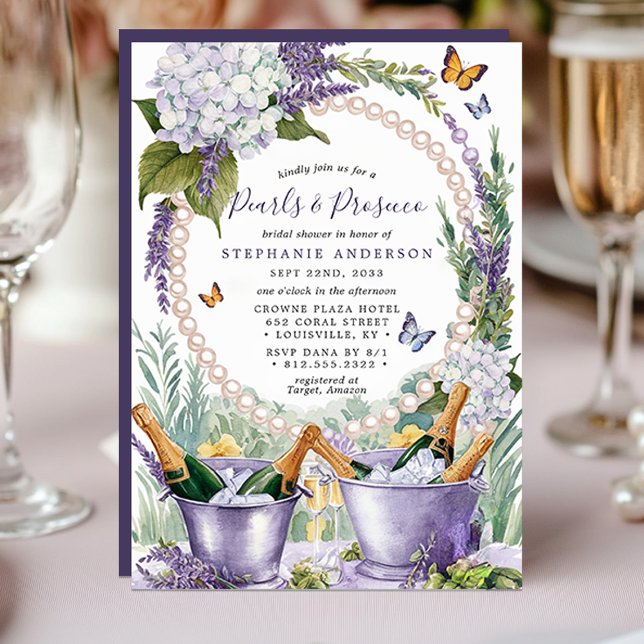 Lavendel Pearls und Prosecco Garden Brautparty Einladung (Von Creator hochgeladen)