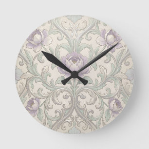 Lavendel-Pfingstrose Silber-Rocken-Ornamentales Bl Runde Wanduhr