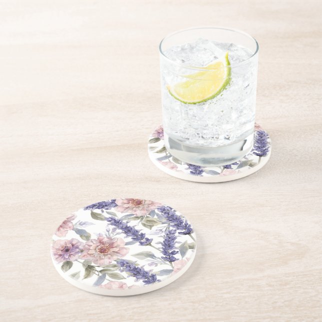 Lavendel-Pfingstrose-Wasserfarben-Blumengarten  Getränkeuntersetzer (Seite)