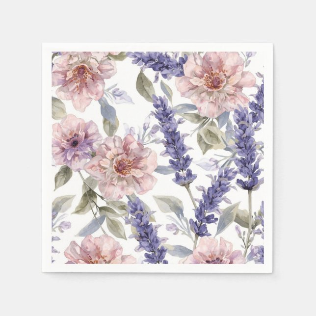 Lavendel-Pfingstrose-Wasserfarben-Blumengarten  Serviette (Vorderseite)