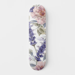 Lavendel-Pfingstrose-Wasserfarben-Blumengarten Skateboard