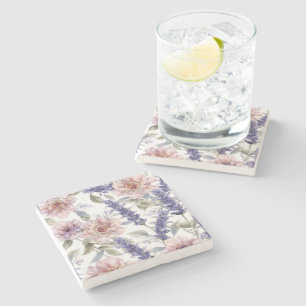 Lavendel-Pfingstrose-Wasserfarben-Blumengarten Steinuntersetzer