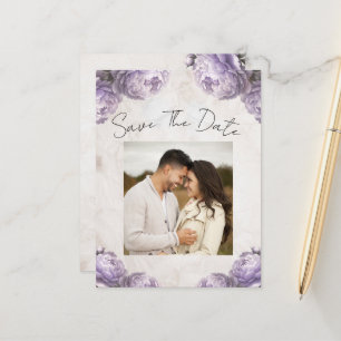Lavendel-Pfingstrosen-Blumen Vintage Hochzeitsterm Ankündigungspostkarte